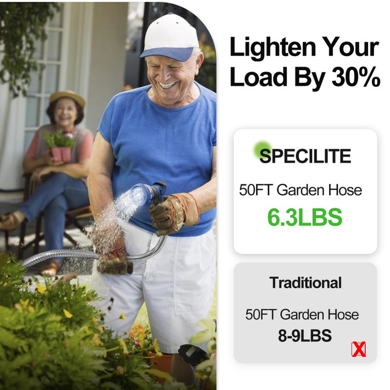 SPECILITE 50ft 304 Stainless Steel Garden Hose Metal, Heavy Duty Water Pipe with Nozzles for Yard, Outdoor - Flexible, Never Kink & Tangle, Puncture Resistant (Sliver) - Image 3